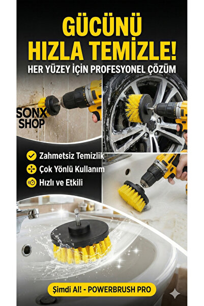 sonx Profesyonel 3'lü Matkap Fırçası Seti - Fayans, Derz, Banyo, Mutfak ve Ar...