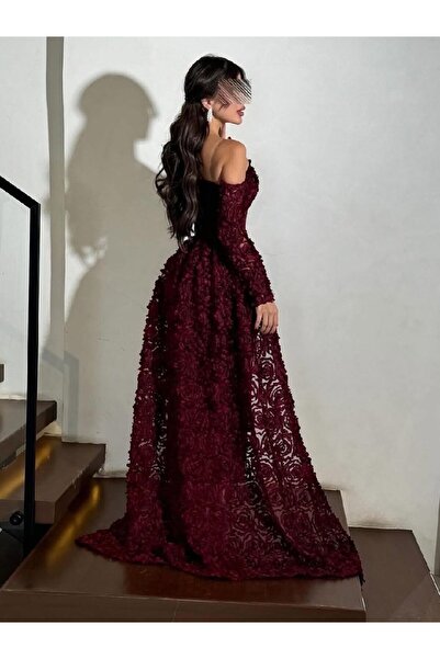 Rahibhdresses فستان سهرة فخم باللون البرغندي