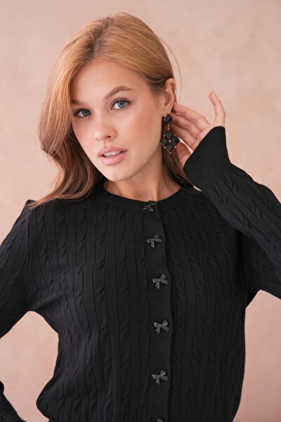 mysimy كارديجان نسائي بياقة دائرية وتفاصيل أزرار ونسيج محبوك ناعم الملمس