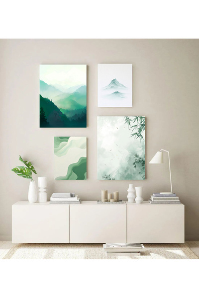 Koi Art Design Yeşil Doğa Temalı 4 Parçalı Yüksek Kaliteli UV Baskılı Bohem T...