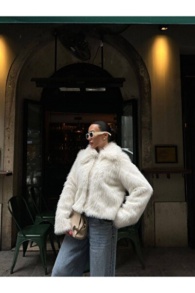 Lunea Womens Women's White Collar Zippered Soft Textured Premium Fur