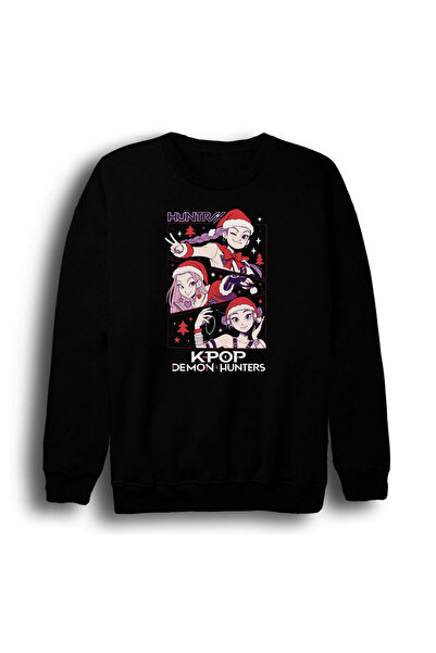 fame-stoned K-Pop Demon Hunters - New Year Printed Unisex 100% Cotton Crew Neck Black Sweatshirt