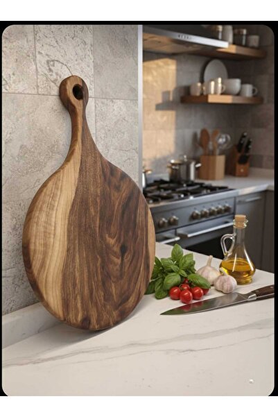 WoodBay Walnut Wood Round Handle Cutting Presentation Board-Handmade One Piec...