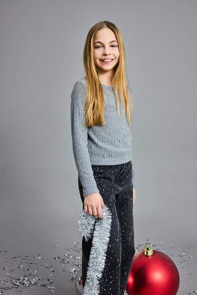 DeFacto Girl's Slim Fit Slim Fit Stone Corded Fabric Ribbed Knit Long Sleeve T-Shirt G6415A825Wn