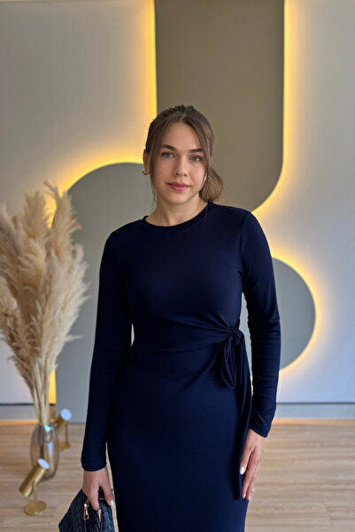 Aventien Vezivanje sa strane Sa prorezom Haljina dugih rukava tamnoplava Modal