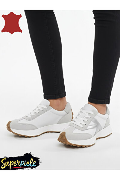 Collection2026 sneakers dama din piele naturală cu talpa groasă si șireturi