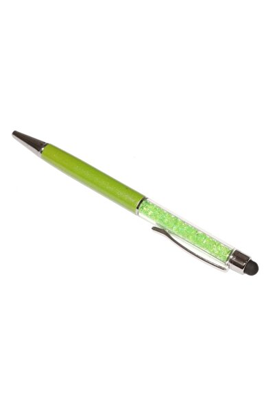 Universal Tablet Stylus touch pen with ballpoint, decorated with crystals, metallic, green