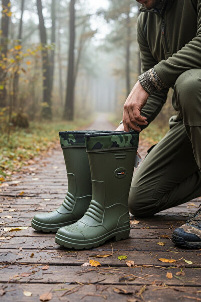 Moda fiesta Eva Men's Waterproof Tall Rain Boots – Removable Sock Liner – Camouflage Detail