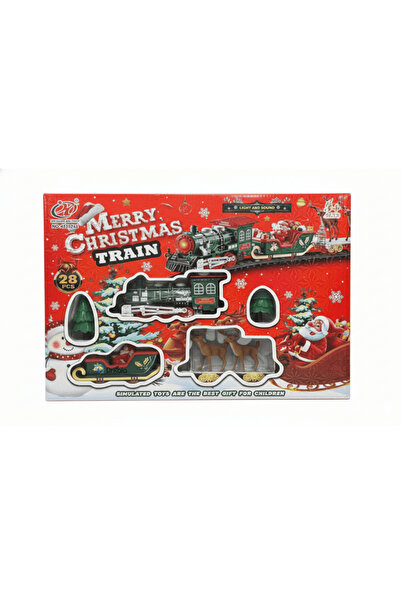 DrKala Christmas Train Toy with Santa and Reindeer, 28 Pieces, Lights and Sound, Red