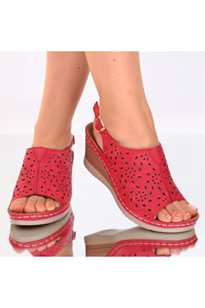 OEM Zora Red Faux Leather Platform Sandals