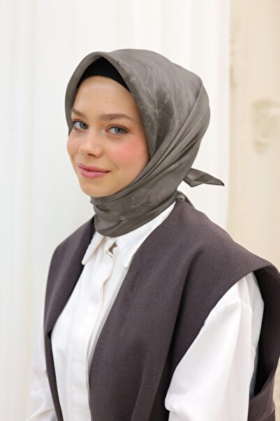 Silk Home Patterned Shiny Scarf - 8647 - Matte Mink