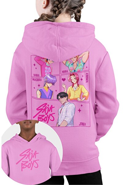 Fuddy Moda سترة Sajaboys ذات الشخصيات مطبوع للأطفال بغطاء رأس، سترة بغطاء للرأس ذات طابع Kpop Demon Hunters