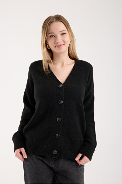 MATTİMODA Düğmeli Basic Şardonlu Oversize Kadın Hırka