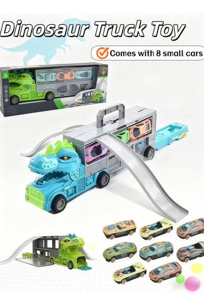 Generic Dinosaur truck toy, comes with 8 small cars, transport vehicle, transport truck,blue