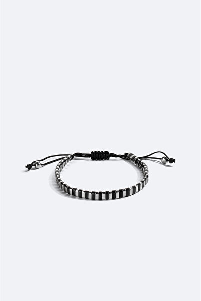 Avva Men's Black - Silver Stone Bracelet B009606