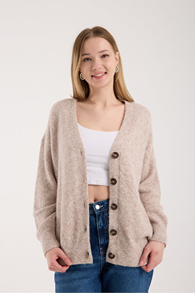 MATTİMODA Düğmeli Basic Şardonlu Oversize Kadın Hırka