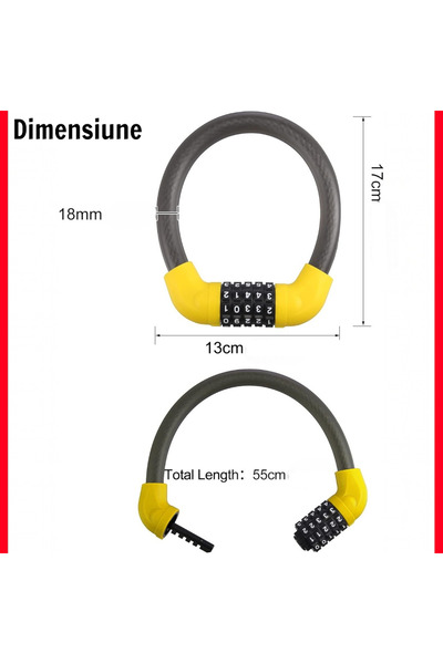 OEM Lacat rotund antifurt, Bicicleta/Motocicleta/Trotineta Electrica/Scuter, cifru 5 cifre, otel