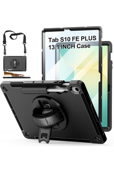HYX جراب حماية TPU لجهاز Galaxy Tab S10 FE Plus مقاس 13.1 بوصة مع واقي شاشة وحامل وحامل قلم S-Pen (أسود)