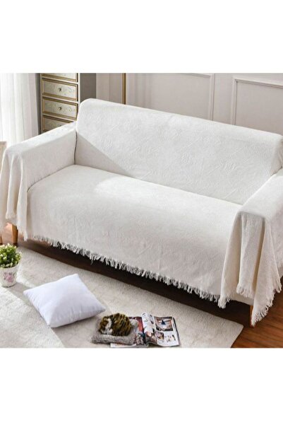 Saharaz أغطية أريكة، أغطية أريكة قابلة للغسل، غطاء أريكة على الطراز الريفي، أبيض 130 × 180 سم