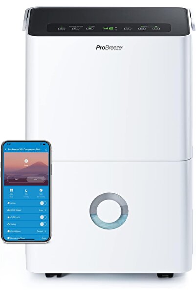 Pro Breeze مزيل الرطوبة الذكي 30 لترًا/يومًا مع ضاغط واي فاي وخزان سعة 4 لتر
