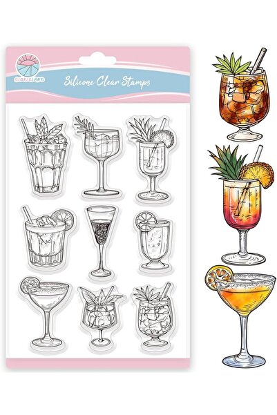 Choice طوابع شفافة للكوكتيلات AECH09-05612 لسكرابوكينغ، طوابع سيليكون للنبيذ ...