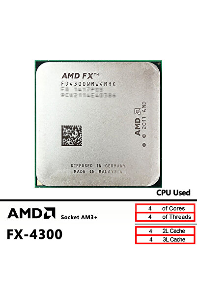 Amd Used FX-Series FX-4300 FX 4300 3.8 GHz Quad-Core CPU FD4300WMW4MHK Socket AM3+