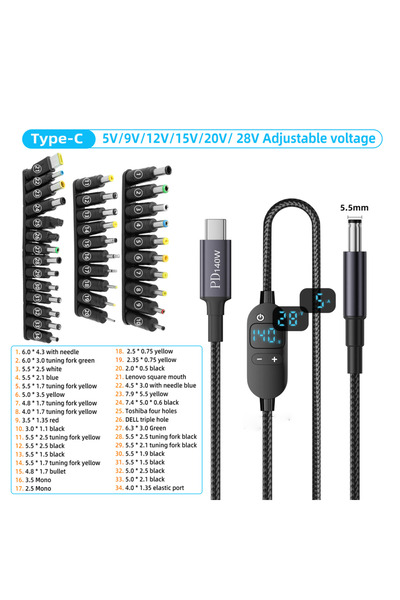 Choice كابل طاقة USB-C إلى تيار مستمر بقدرة 140 واط (SX-TYX-34K-ZJT) - جهد قا...