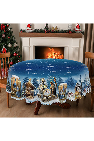Choice 152X220Cm Bs017 1 Piece of Merry Christmas Themed Blue Printed Tablecl...