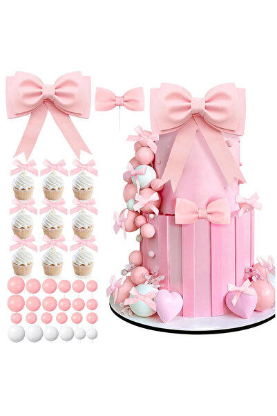 Choice 36pcs Oversized Pink Bow Cake Toppers for Girls EVA Foam Bowknot Princ...
