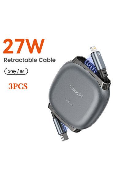 Toocki 3 قطع كابل 27 واط كابل USB C قابل للسحب 27 واط لأجهزة iPhone 14 13 iPa...