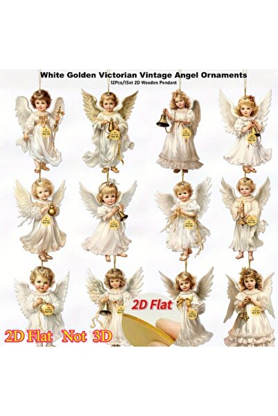 Choice MULTI 12pcs Vintage Christmas Angel Wooden Pendants, Artificial Wood H...