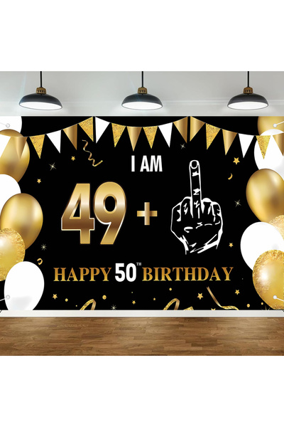 Choice black Funny 50th Birthday Decorations - I Am 49+1 Banner & Backdrop fo...