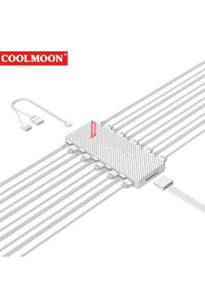 Choice White CoolMoon ARGB PWM Fan Hub RGB 5V 3-Pin Sync PC Case Fan Controller with Temperature Control fo