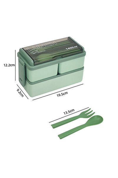 Choice 1400ml 2 green 1Set Double Layer Portable Lunch Box For Kids With Fork...