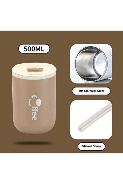Choice 500ml Amber 304 Stainless Steel Coffee Mug With Straw & Lid, Leakproof...