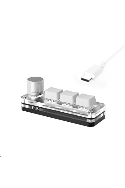 GGBEE لوحة مفاتيح سلكية صغيرة بيضاء RGB بثلاثة مفاتيح قابلة للتخصيص، مقبض ماك...