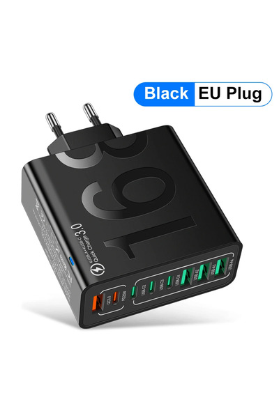 Choice7 شاحن USB-C أسود اللون بقوة 150 واط، مزود بمقبس أوروبي، متعدد المنافذ،...