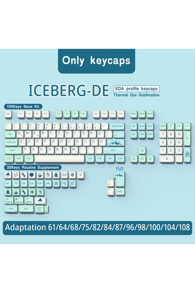 Choice أغطية مفاتيح لوحة المفاتيح ICEBERG DE XDA Profile PBT German Keycap Dy...