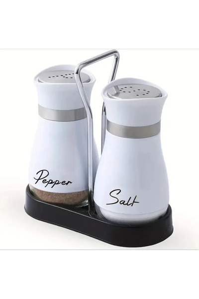 Choice زجاجة بهارات زجاجية بيضاء للمطبخ قابلة للتعديل وإعادة التعبئة مع هزازات ملح وفلفل مع رف للتوابل