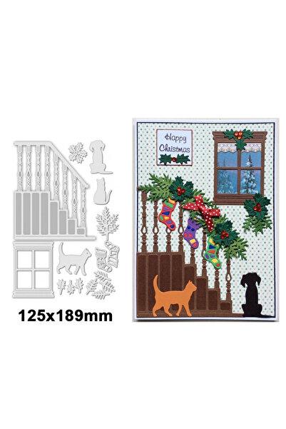 Choice 1 نافذة عيد الميلاد سلالم كلب قطة المعادن قطع يموت DIY الحرف سكرابوكين...