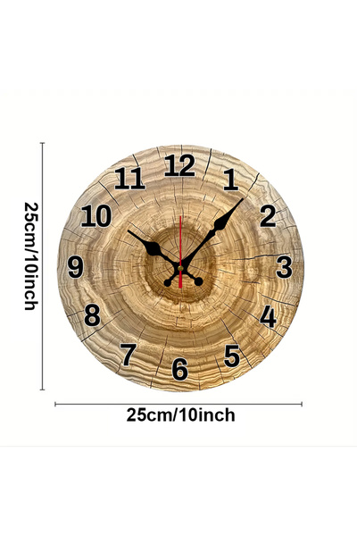 Choice 10 inch GZ-WYT09060008 Tree Cross Section Wooden Round Silent Hanging Wall Clock, Suitable For Livin