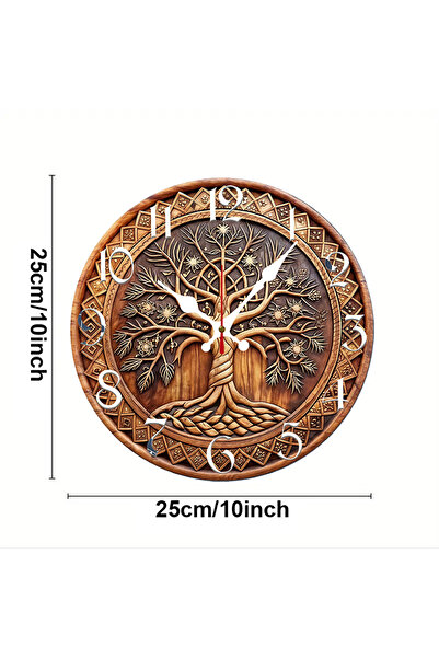Choice 10 inch GZ-WYT09040015 Tree Of Life Wooden Round Silent Hanging Wall Clock, Suitable For Living Room