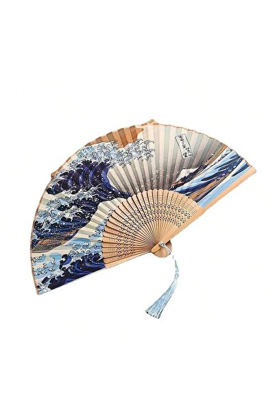 Choice Navy 1pc, Japanese Folding Fan Handmade Decorative Kanagawa Wave Folda...