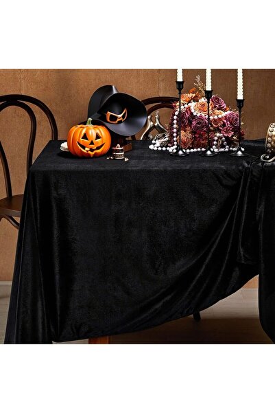Choice مفرش طاولة مستطيل فاخر من المخمل الأسود مقاس 132 × 180 سم لحفلات الهالوين