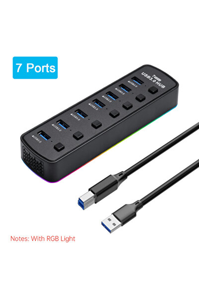 Choice 7 ports RGB RGB USB 3.0 Hub 7 Ports Data Port Adapter 5Gbps High Speed Individual On/Off Switch Spli
