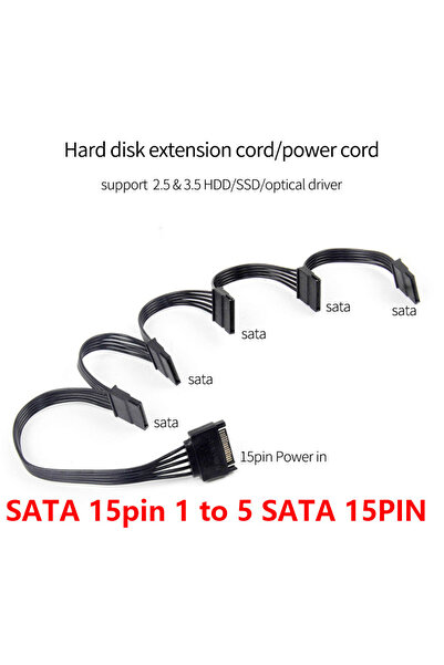Choice SATA TEUCER 1 to 5 SATA 15Pin Hard Drive Power Supply Splitter Cable Cord 1 Male To 5 4PIN Extension