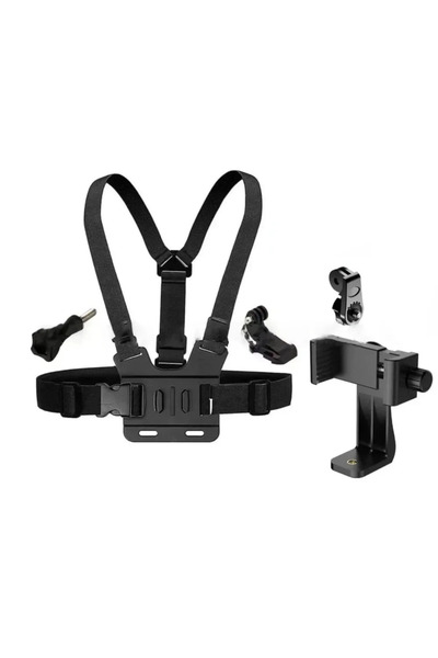 Choice حامل هاتف قابل للتعديل باللون الأسود F573 مع حزام صدر للكاميرا الرياضية وملحقات الهاتف المحمول