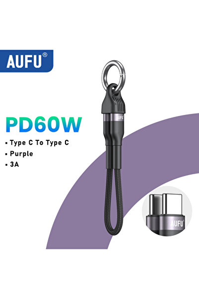 Choice كابل USB Type-C إلى Type-C بطول 0.19 متر، 60 واط، أرجواني، من AUFU PD6...