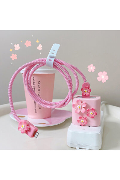 Choice 13 5 قطع/مجموعة واقي كابل بيانات شحن زهرة الورد الرومانسية لجهاز iPhon...