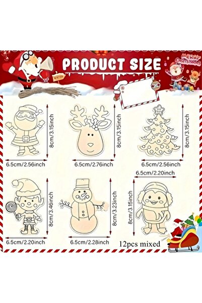 Choice 12pcs mixed 12Pcs Christmas Wooden Ornament Cartoon Snowman/Santa/Tree...
